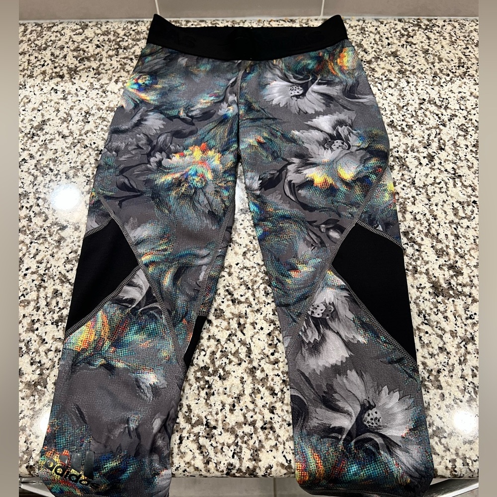 Adidas Gray and Black Floral Leggings